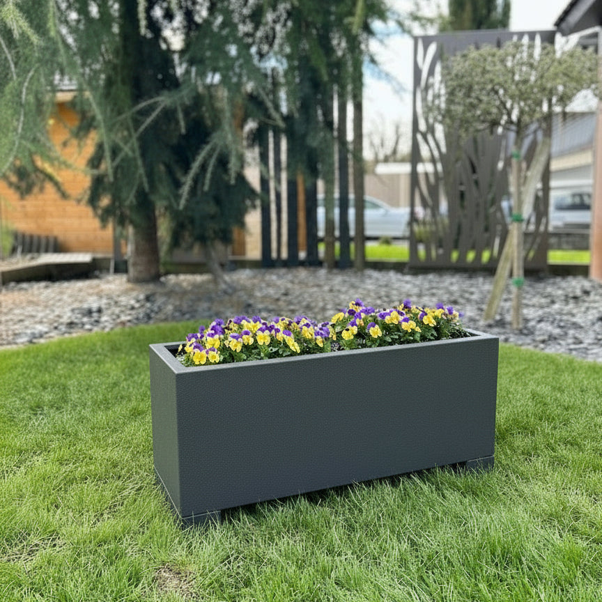 Jardinière Alu Gris Anthracite RAL 7016, 30x30x120cm - double fond et pieds