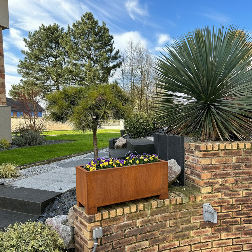 Jardinière Acier Corten, 30x30x30cm - double fond et pieds