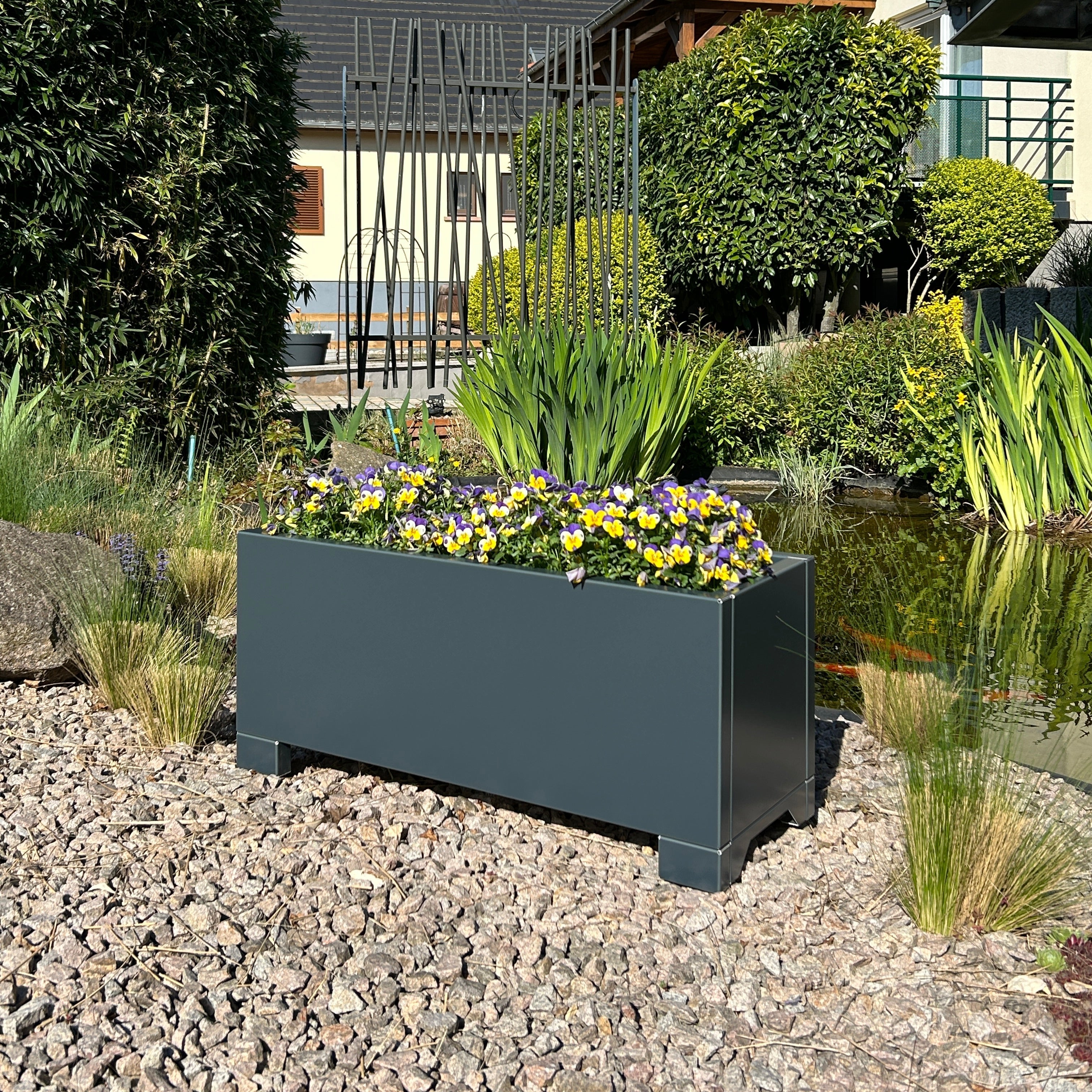 Jardinière Alu Gris Anthracite RAL 7016, 30x30x160cm - double fond et pieds