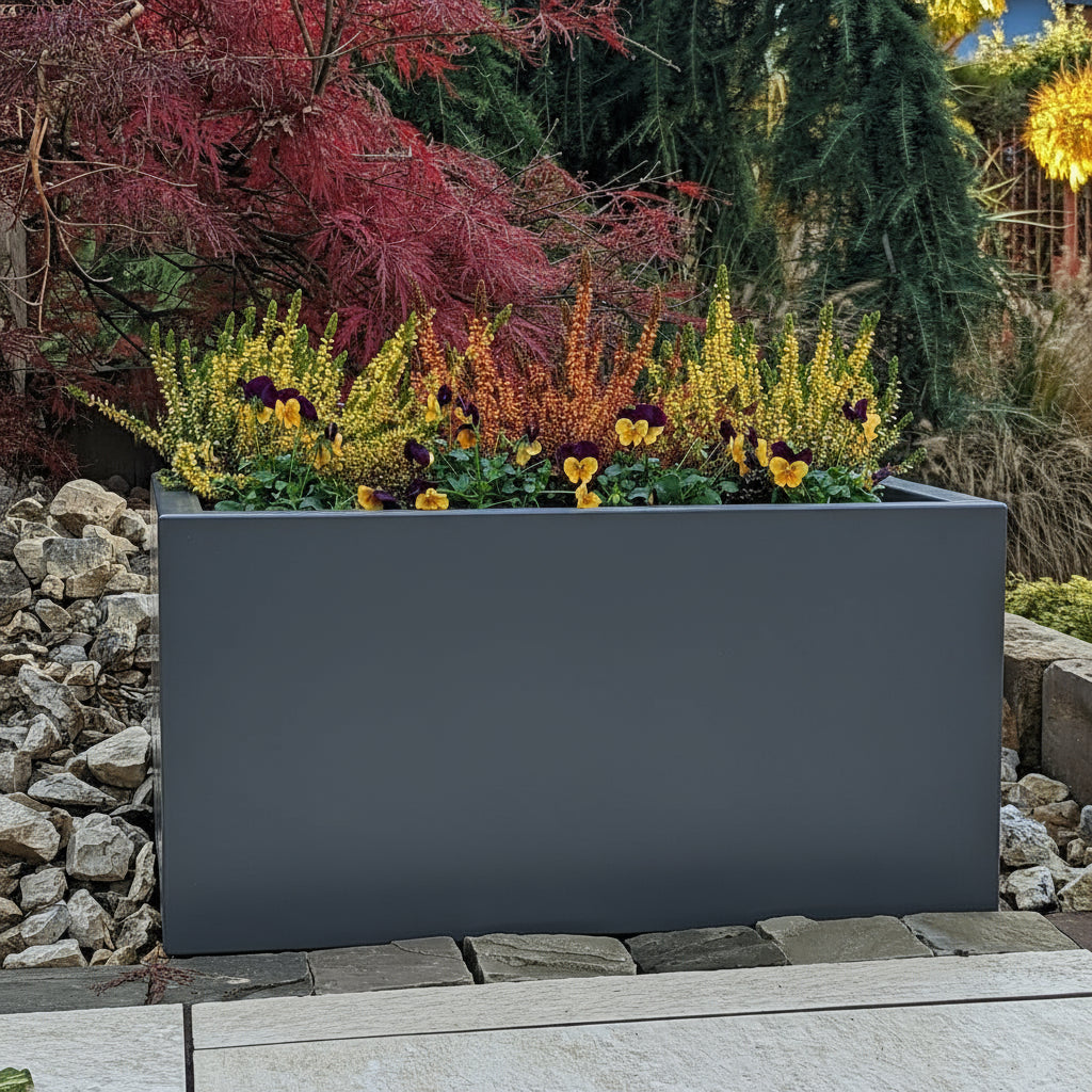 Jardinière Alu Gris Anthracite RAL 7016, 30x30x30cm - double fond, sans pieds