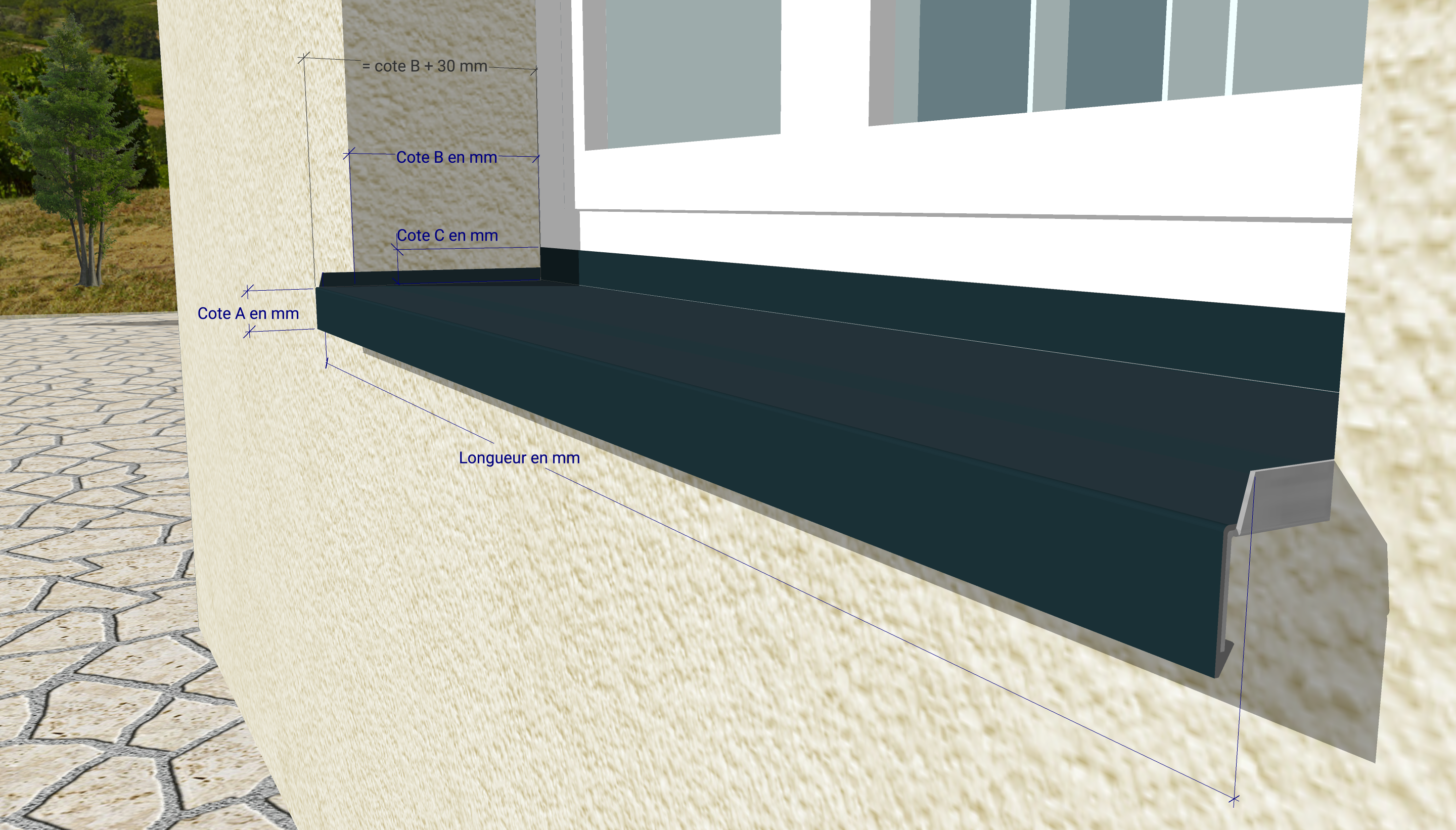 Tablette de fenêtre avec embouts simple